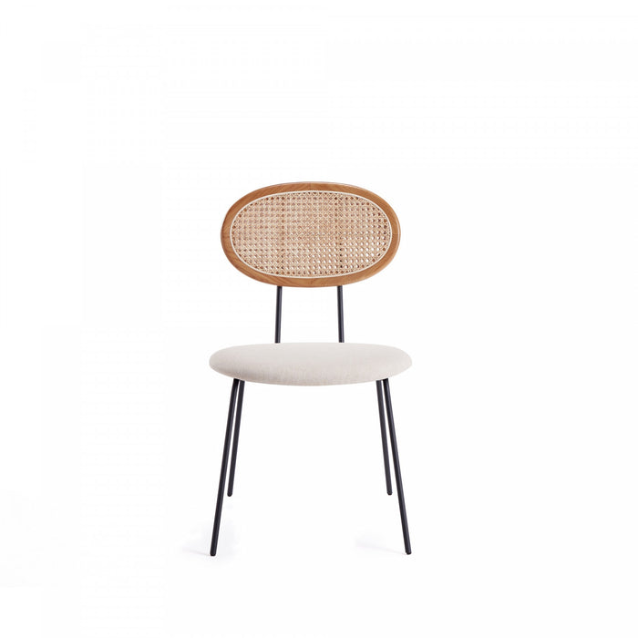 Chaise de salle a manger Jardin Industry Chic avec dossier en cannage et assise rembourree, coloris flocon d’avoine et naturel – Lot de 4