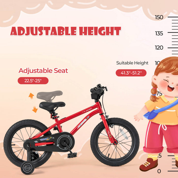 Velo Costway 16 Pouces Pour Enfants De 4 A 7 Ans Avec Selle Reglable Et Guidon Antiderapant Rouge
