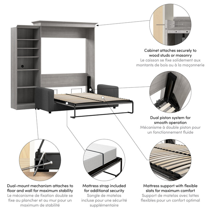 Grand lit escamotable Versatile de Bestar de 92 po (L) avec sofa et organisateur de garde-robe - blanc