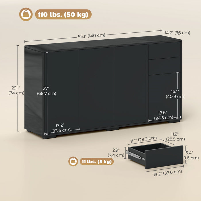 HOMCOM Buffet de Cuisine avec Tiroirs a Ouverture par Pression et Placards