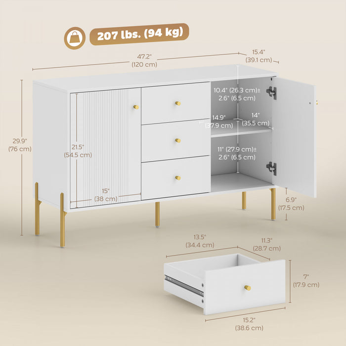 Buffet HOMCOM 120 cm avec 3 Tiroirs et 2 Portes Buffet Moderne Blanc
