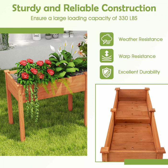 Costway Exterieur Souleve Lit De Jardin Avec Les Jambes 73x23x30in Bois Planter Boite Avec Panneau Diviseur Marron