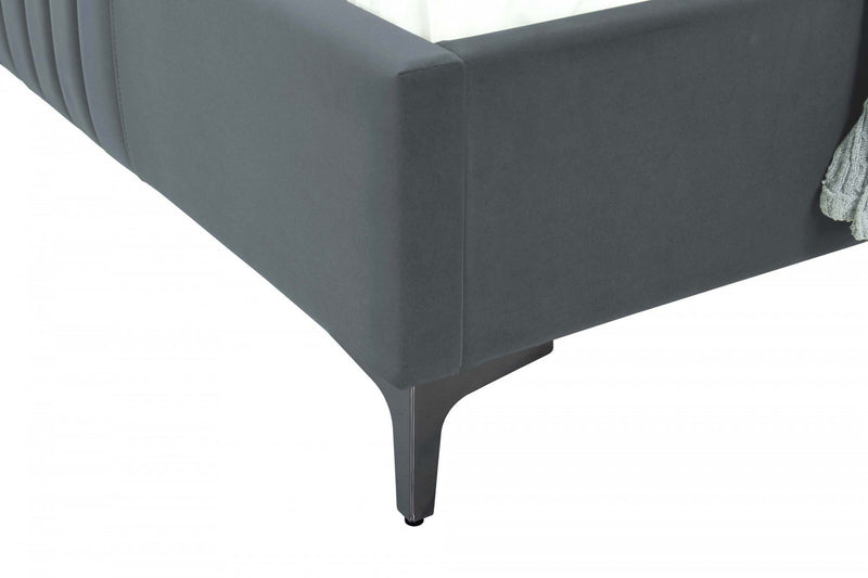 Lit complet Promenade style milieu du siecle moderne en velours gris capitonne