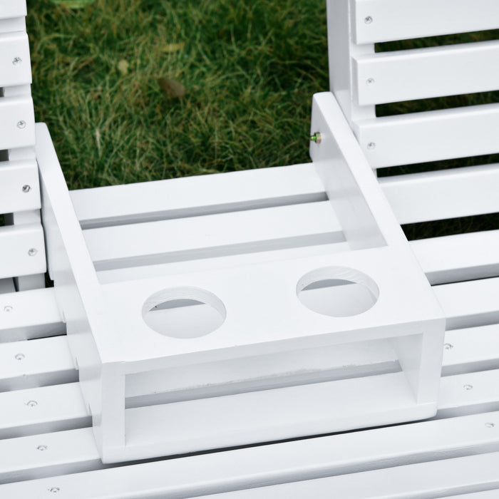 Banc De Balancoire En Bois Outsunny 2 A 3 Places Avec Table Pliable, Porte-gobelets, Chaines En Acier Jardin, Patio, Cour, Blanc