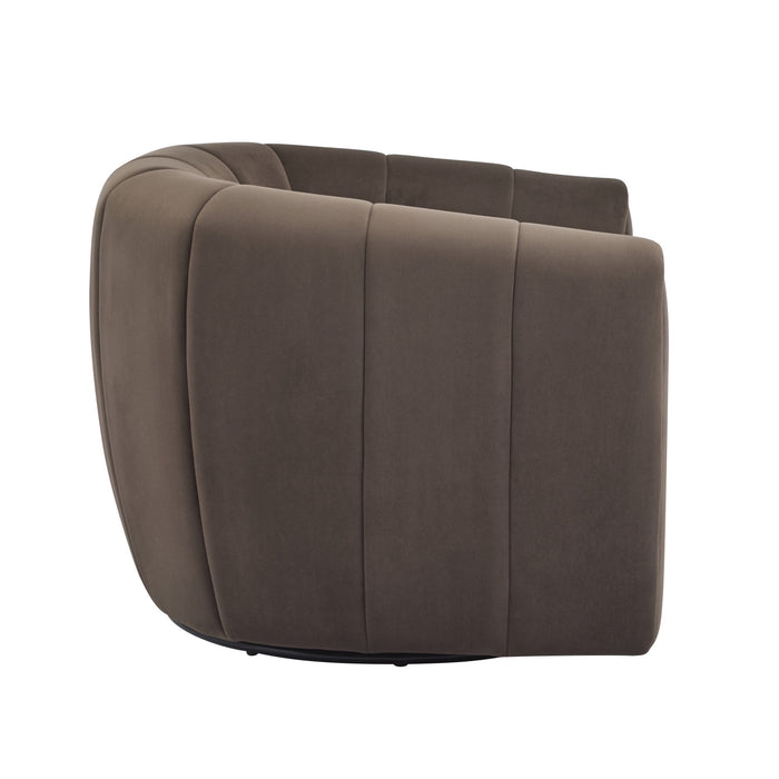 Vela Fauteuil Club Moderne en Velours Pivotant a Coque, Noir, Brun Fonce