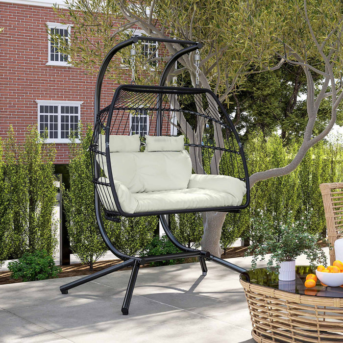 Outsunny Chaise Double Suspendue Avec Auvent, Chaise Hamac Pliable, Creme