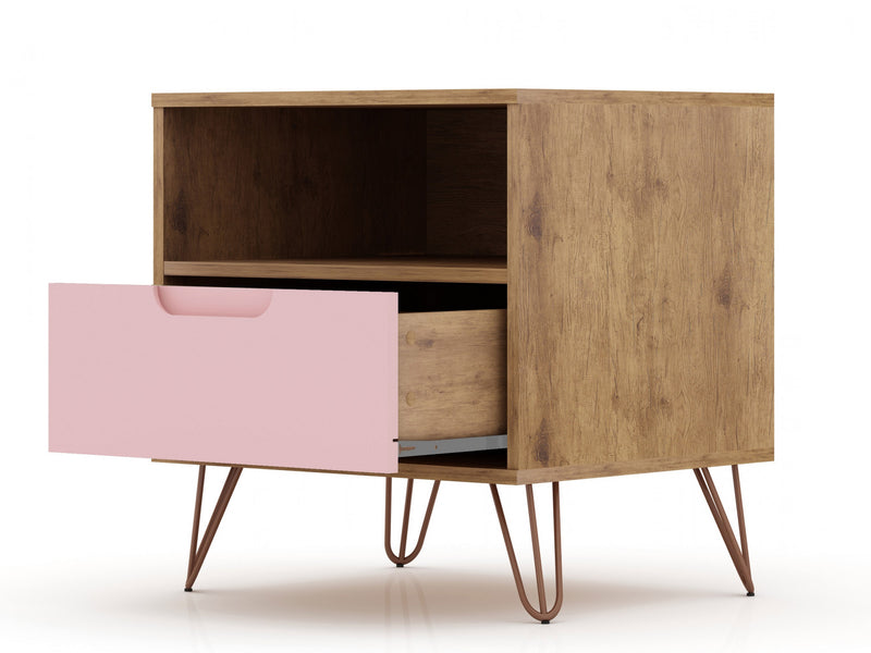 Table de nuit Rockefeller Mid-Century Modern 20\" en rose (1 tiroir) - Lot de 2