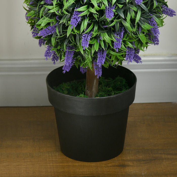 HOMCOM Lot de 2 Plantes Artificielles en Pot Arbres Boules avec Fleurs de Lavande, 110 cm