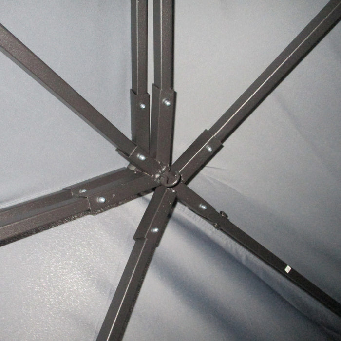 Outsunny 13' X 10' Tonnelle De Terrasse Exterieure Avec Double Toit En Polyester, Parois Laterales En Maille Ventilee Et Cadre En Aluminium Solide, Gris Fonce