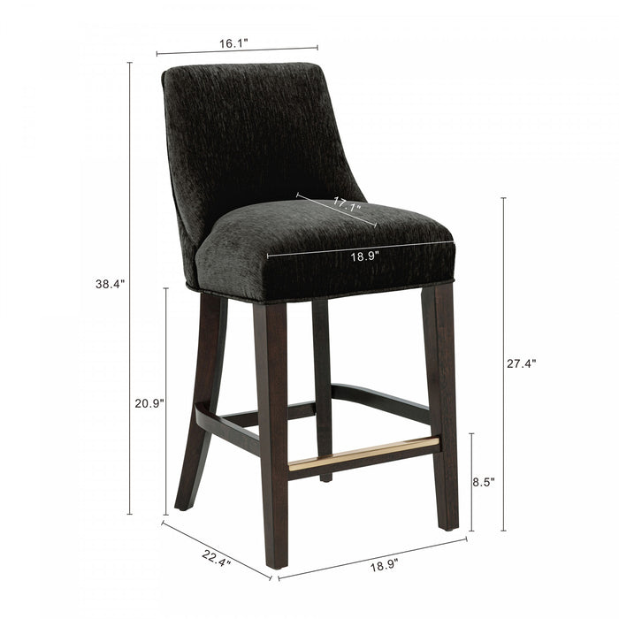 Tabouret de comptoir moderne Beever en bois et chenille, coloris noir