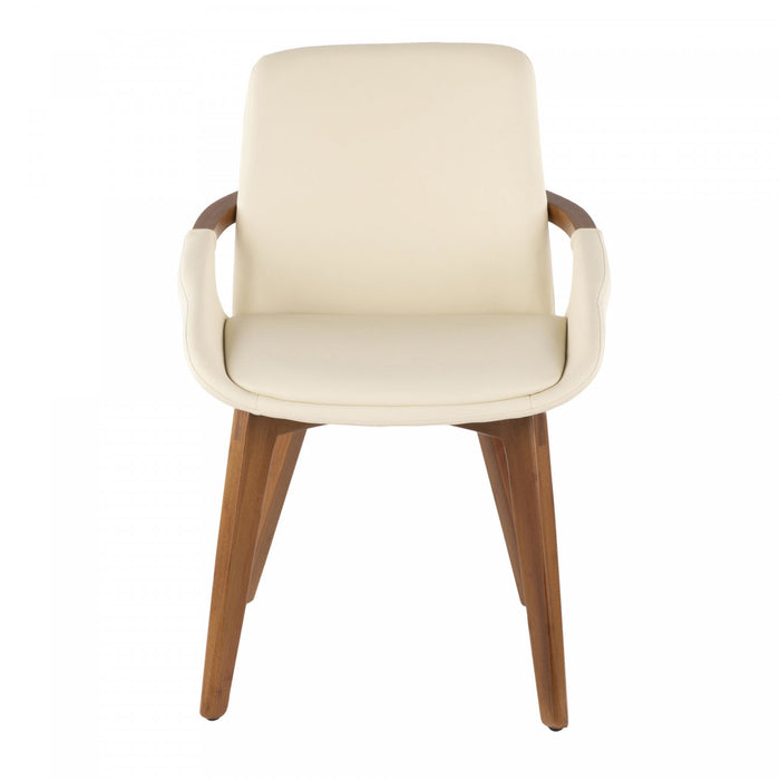 Chaise de salle à manger de style du milieu du 20e siècle Cosmo en similicuir - noyer et crème