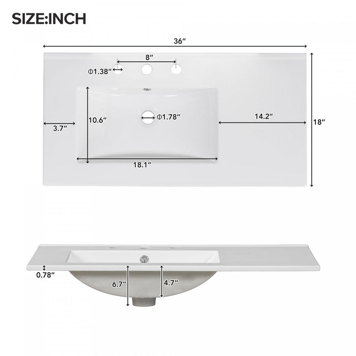 Meuble de salle de bain moderne Derek 36 pouces avec lavabo ceramique et rangement multiple, bleu