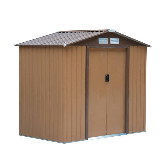 Outsunny 7' X 4' X 6' Abri De Jardin Hangar De Rangement Patio Exterieur Metal Rangement Outil Maison Avec Cadre De Fondation Au Sol En Acier Et Double Portes, Jaune