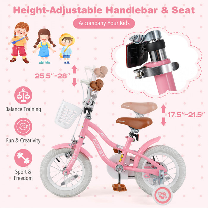 Bicycle Costway 12\" Pour Enfants De 3 A 4 Ans Bicycle Avec Frein A Main Avant Rouge