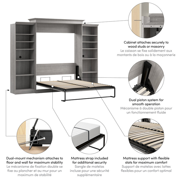 Grand lit escamotable Versatile de Bestar de 115 po (L) avec 2 organisateurs de garde-robe - gris platine