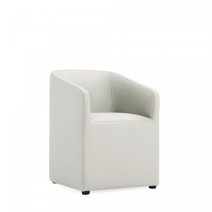 Fauteuil moderne Anna Round en cuir vegetalien gris pierre - Lot de 2