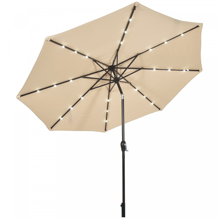 Costway Parasol de marche solaire LED de 10 pieds avec reglage d'inclinaison et manivelle, beige