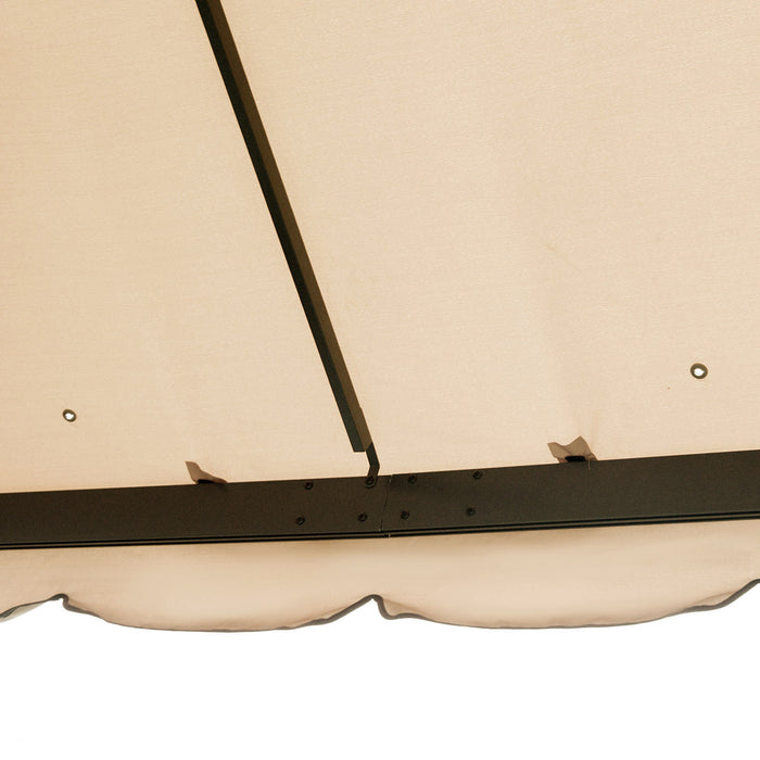 Belvedere De Patio Exterieur De 10 Pi X 10 Pi Outsunny Double Toit Souple Abri De Jardin Tente Avec De Beaux Rideaux En Polyester Et Des Rideaux En Maille, Kaki