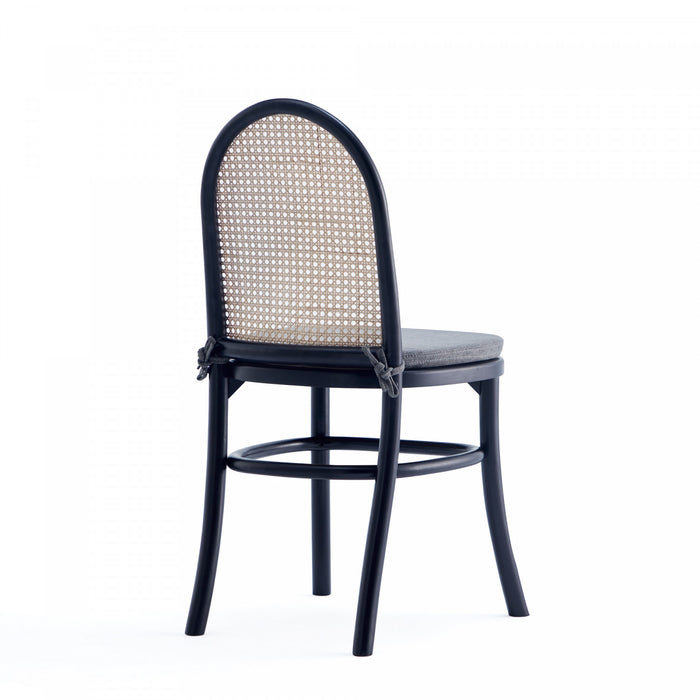 Chaise de salle a manger Paragon Industry Chic avec dossier en cannage, bois et assise rembourree, noir et gris - Lot de 4