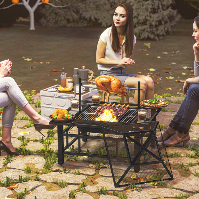 Outsunny Foyer D'exterieur Avec Grille De Barbecue Et Couvercle, Noir