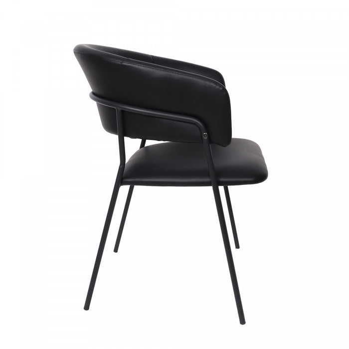Fauteuil contemporain moderne en cuir vegetalien avec accoudoirs en metal noir - Lot de 2