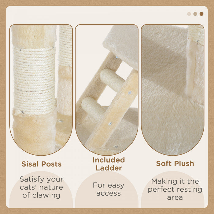 Pawhut 49 '' Arbre A Chat Tour Chaton Griffoir Griffoir Escalade Centre D'activite Maison De Jeu Meubles Pour Animaux De Compagnie Beige