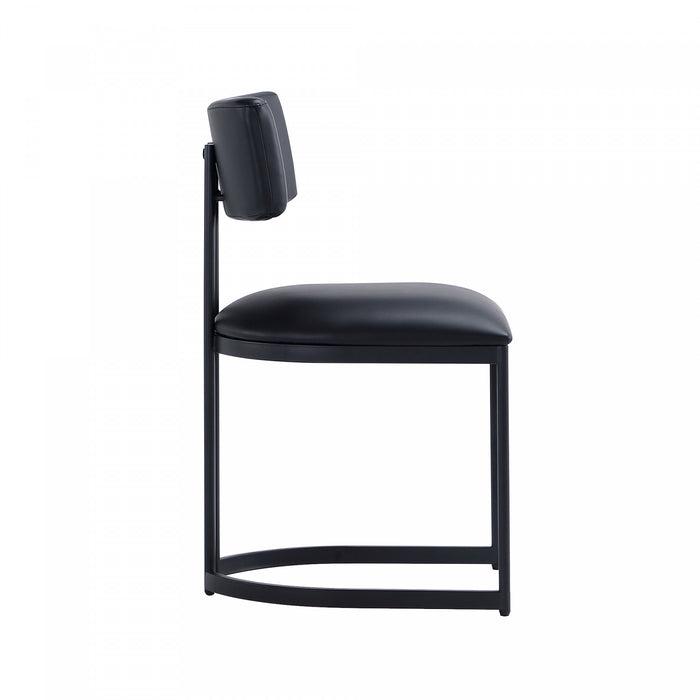 Chaise laterale contemporaine moderne Juno en cuir vegetalien et metal noir - Lot de 2