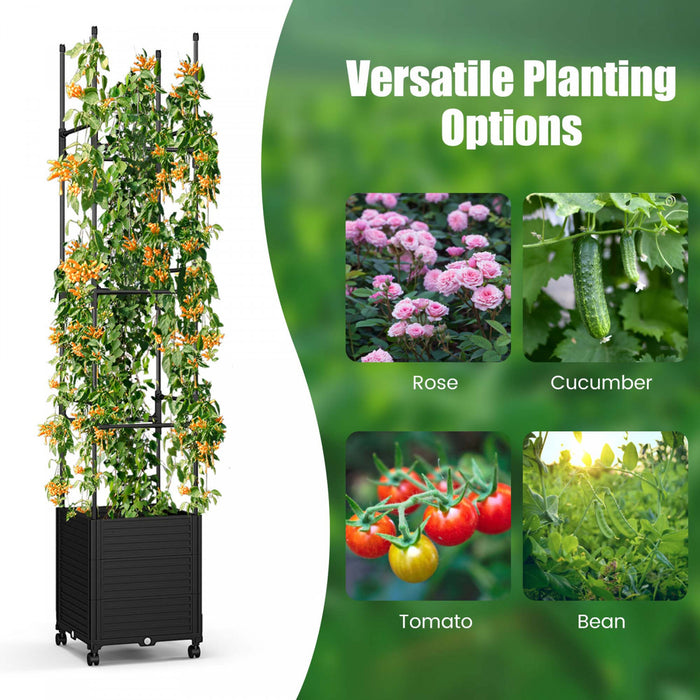 Costway 2 Pcs Lit De Jardin Eleve Avec Trellis Et Roues Boite A Planteur Auto-arrosant Avec 3 Hauteurs