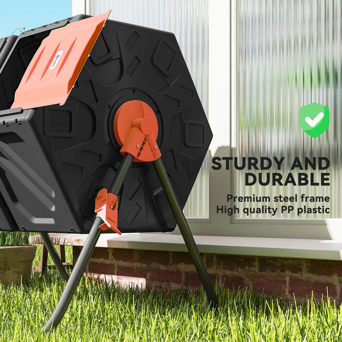 Outsunny Composteur 130L, Bac a Compost a Double Compartiment, Orange