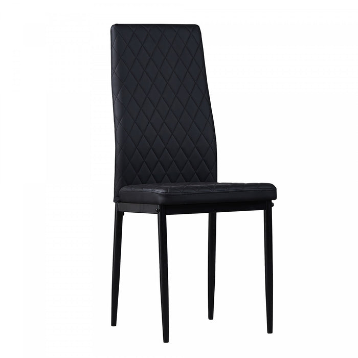 Ensemble de chaises de salle a manger modernes Ava avec motif de grille en diamant (lot de 6), cuir ignifuge et cadre en metal, noir