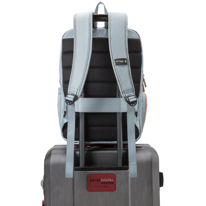 Sac a dos intelligent Swissdigital Design SSD Finder - Modele KATY ROSE avec port de chargement integre - Bleu sarcelle