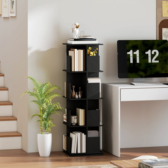 HOMCOM Bibliotheque pivotante a 360°, 4 niveaux avec casiers, noir