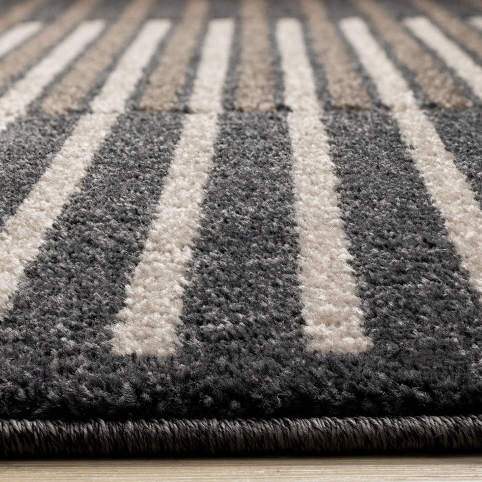 Tapis Maverick beige, brun et noir a rayures, 5'3\" x 7'7\"