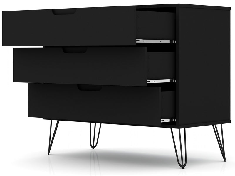 Commode Rockefeller Mid-Century Modern 89 cm en noir (3 tiroirs) – Lot de 2