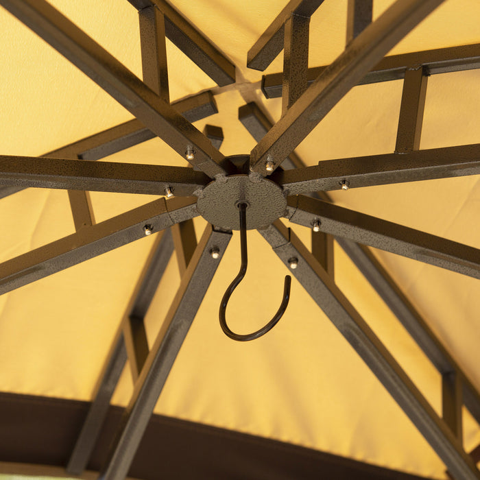 Outsunny 12' X 10' Tente D'auvent De Tonnelle D'exterieur A 2 Niveaux Pour Terrasse Avec Parois Laterales En Maille Zippee, Cadre En Acier Massif, Toit Arque, Beige
