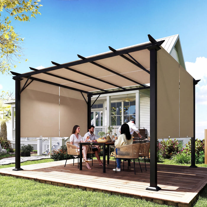 Pergola retractable Outsunny 10' x 12' Auvent, marron clair