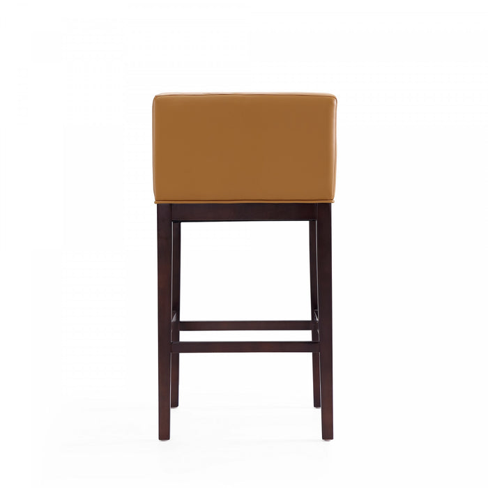 Tabouret de bar Kingsley style moderne du milieu du siecle en bois et tissu couleur camel - Lot de 3