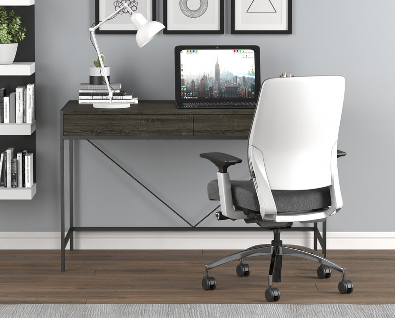 Bureau d’ordinateur de 49 po avec 2 tiroirs - bois gris avec métal noir
