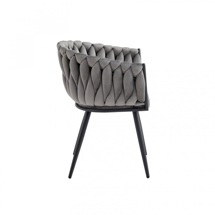 Chaise de salle à manger avec accoudoirs Hildy en velours gris foncé (ensemble de 2)
