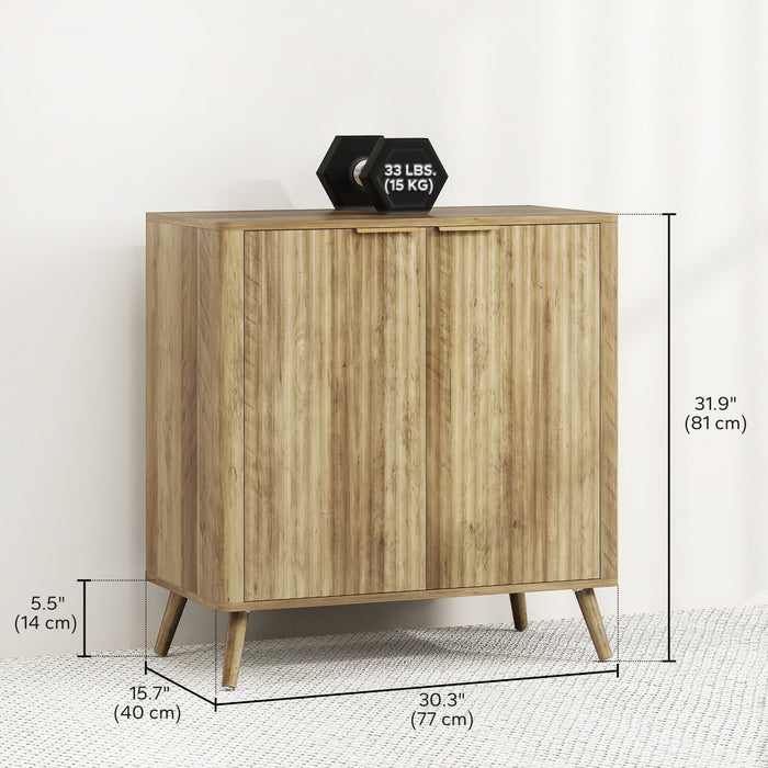 HOMCOM 55\" Buffet moderne avec rangement 2 portes cannelees Chene