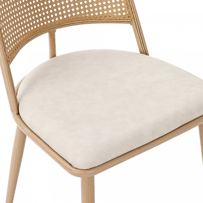 Chaises de salle a manger modernes Oliver avec assise rembourree en PU et dossier en rotin PE, lot de 4, beige