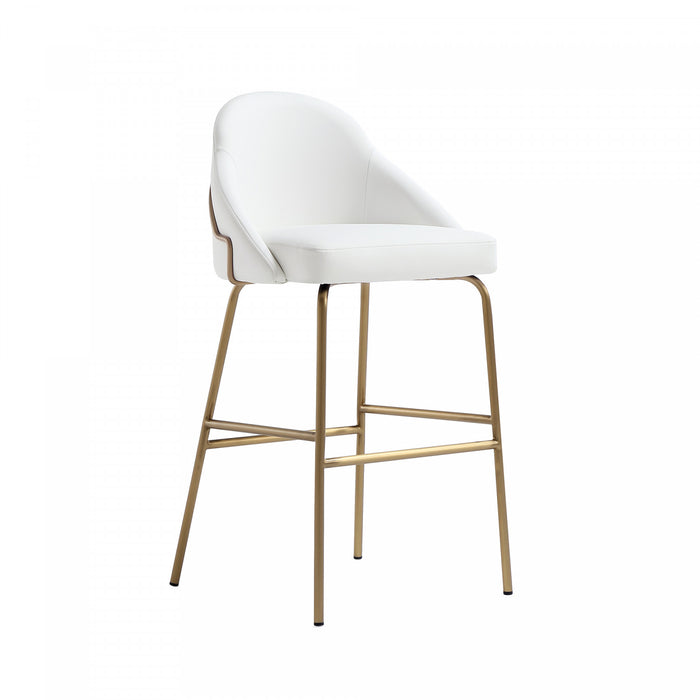 Tabouret de bar moderne en metal Gracie avec revetement, blanc et or - Lot de 2