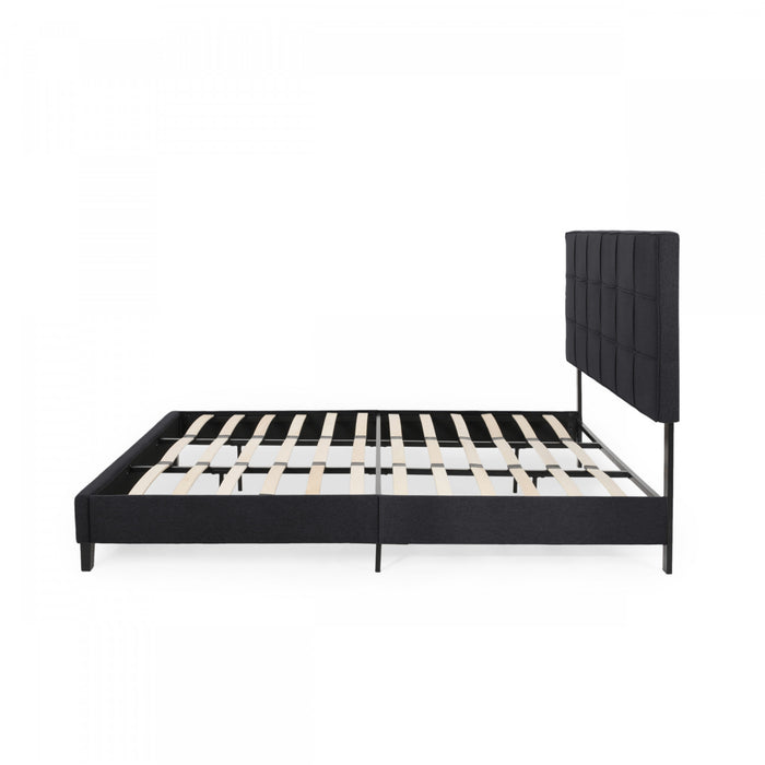 Lucia Cadre De Lit Plateforme Capitonne Avec Couture Waffle, Taille King, Noir