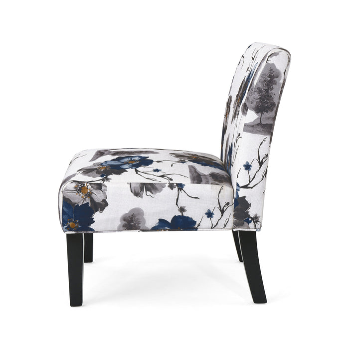 Fauteuil D’appoint Oliver En Tissu aspect lin Avec Pieds En Bois Caoutchouc - Bleu Et Multicolore