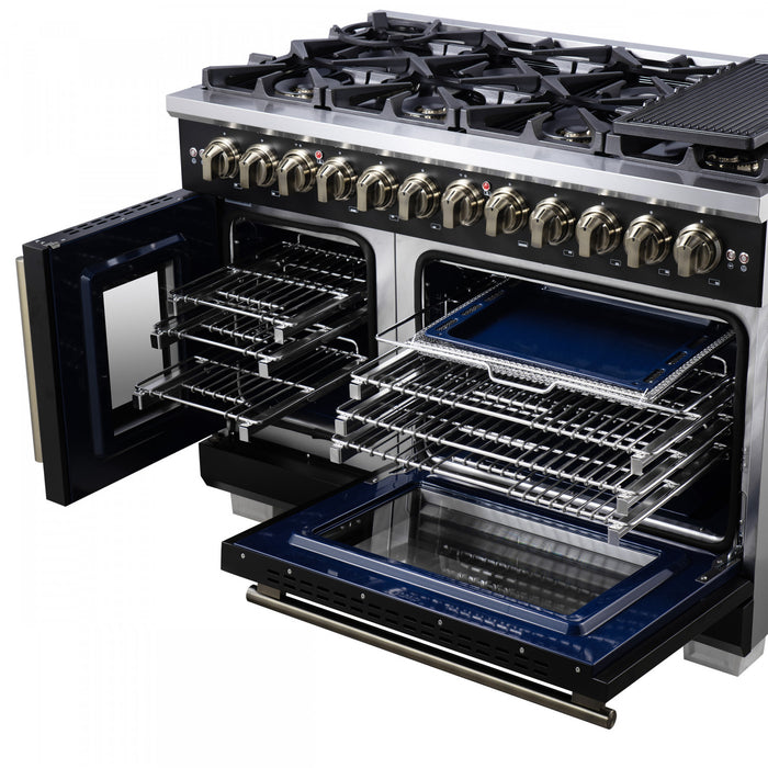 Cuisiniere a double combustible Capriasca 48 po, noire, 6.58 pi³ – FFSGS6387-48BLK