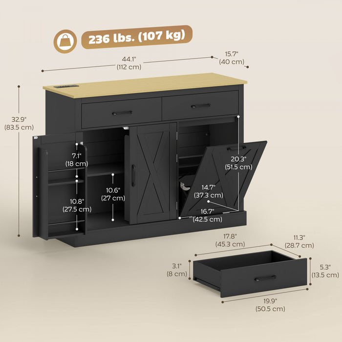 HOMCOM Meuble a Poubelle Basculant avec Station de Charge, Ilot de Cuisine