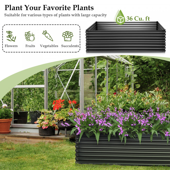 Costway 2 Pcs Galvanise Souleve Lit De Jardin Exterieur Planter Boite De Bois De Chauffage Porte-journaux