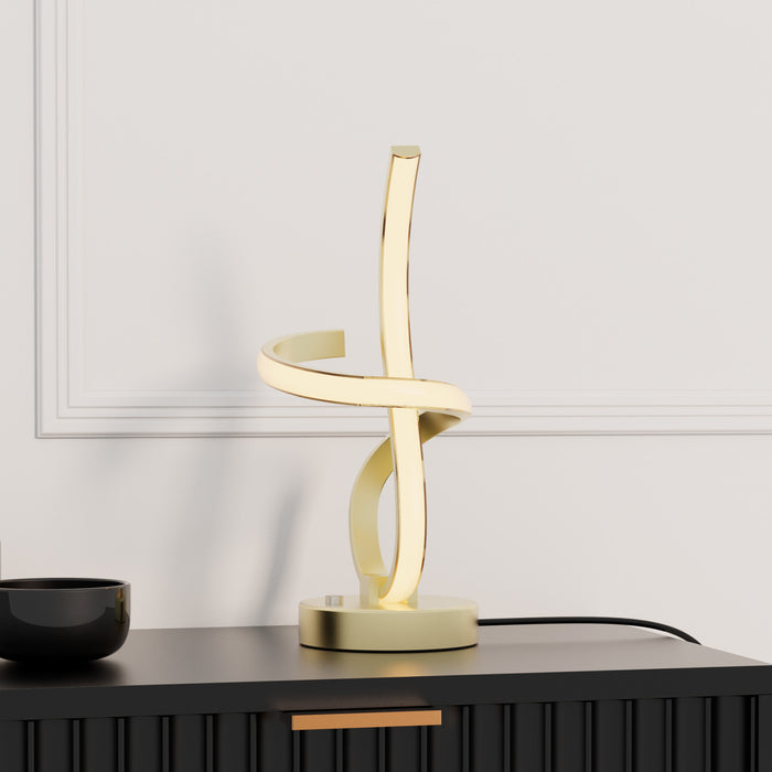 Lampe de table à DEL de 16 po dorée avec motif torsadé