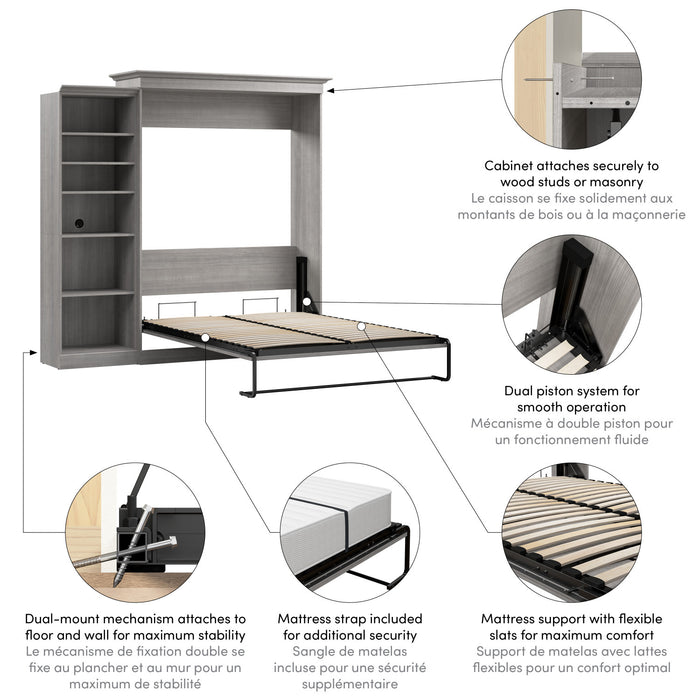 Grand lit escamotable Versatile de Bestar de 92 po (L) avec organisateur de garde-robe - gris platine
