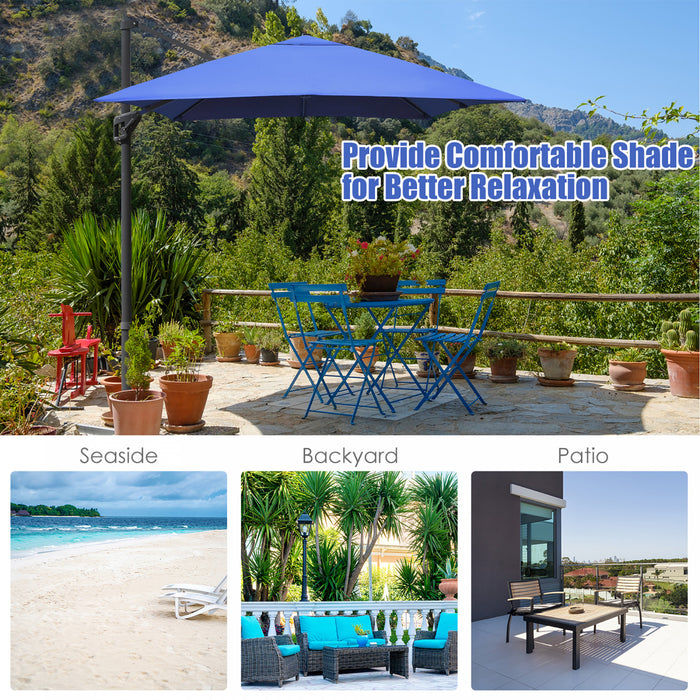 Costway Parasol cantilever 10'x13' pour terrasse, aluminium, rotation 360°, inclinable, bleu marine